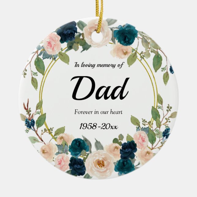 Navy Floral In Loving Memory of Dad Ornament (Front)