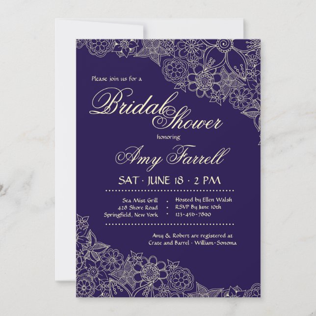 Navy Floral Invitation (Front)