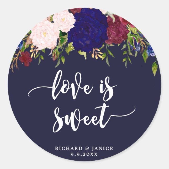 navy floral love is sweet favor sticker wedding (Front)