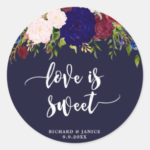 navy floral love is sweet favor sticker wedding