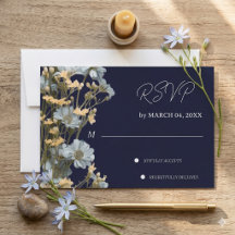 Navy Floral Modern Wedding RSVP