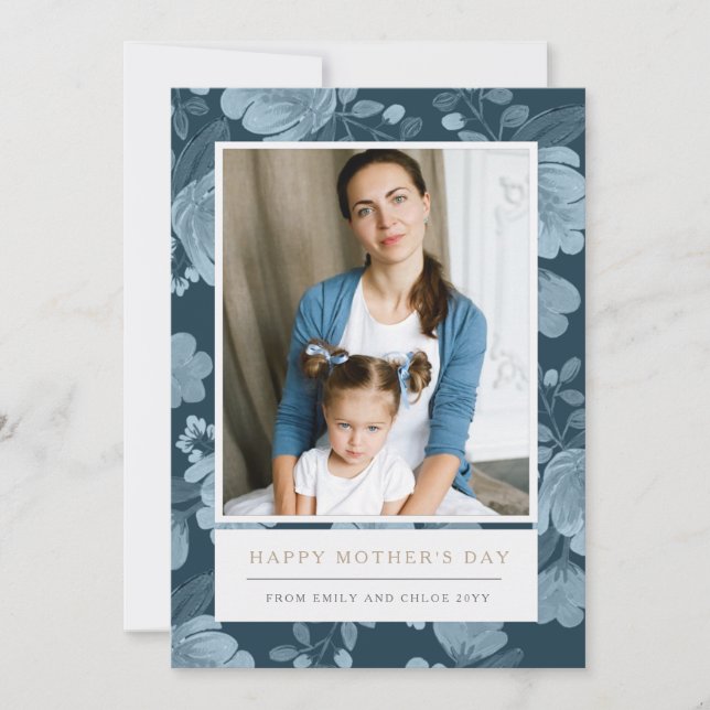 Navy Floral Mother's Day Card (Front)