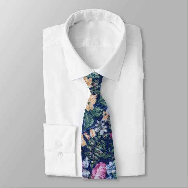 Navy Floral Neck Tie (Tied)
