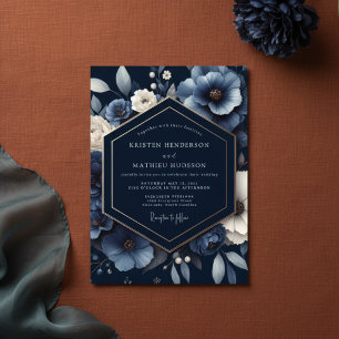 Navy Floral Opulent Wedding Invitation