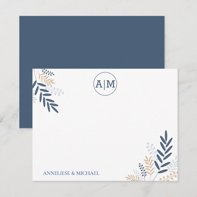 Navy Floral Personalise and Monogram Card (Front/Back)
