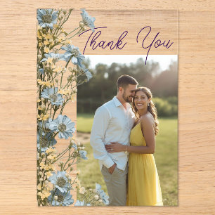 Navy Floral Photo Wedding Thank You Card Acrylic Invitations