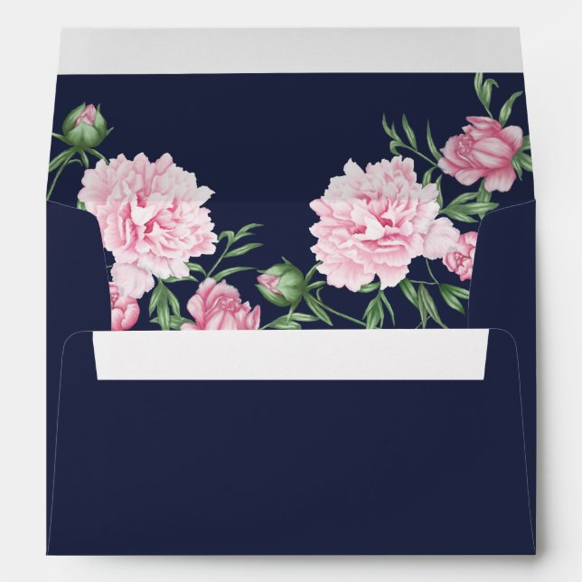 Navy Floral Pink Peony | Envelope (Back (Bottom))