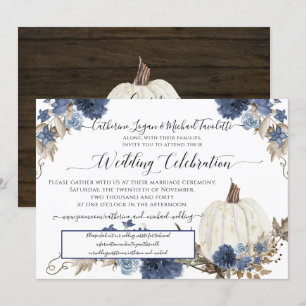 Navy Floral Pumpkin Rustic Wedding Celebration Invitation