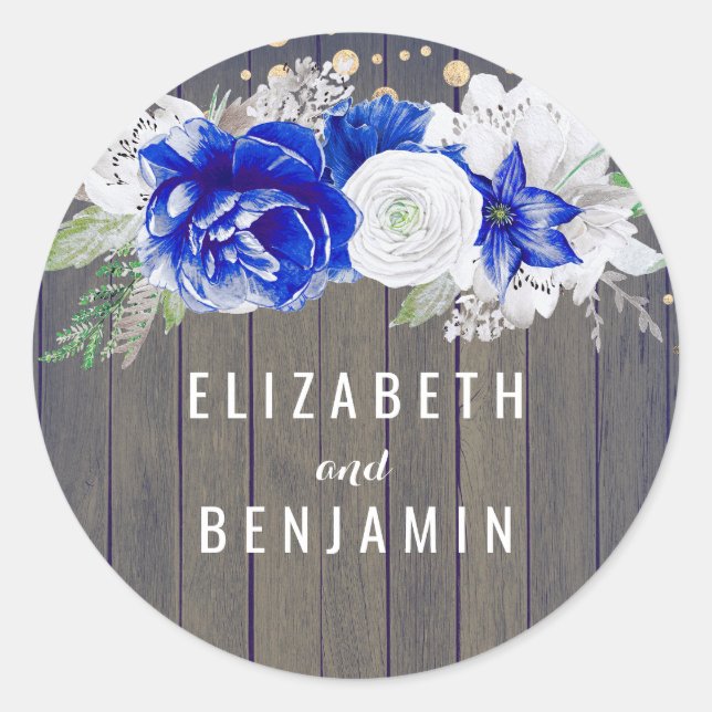 Navy Floral Rustic Classic Round Sticker (Front)
