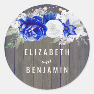 Navy Floral Rustic Classic Round Sticker