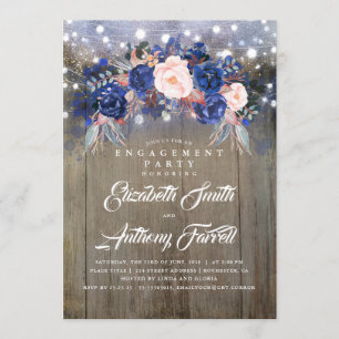 Navy Floral Rustic Engagement Party Invitation