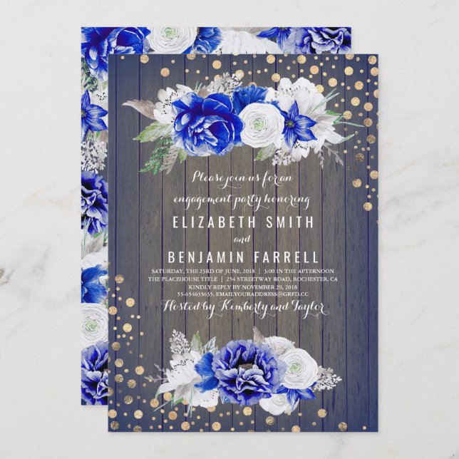 Navy Floral Rustic Engagement Party Invitation (Front/Back)