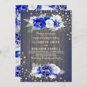 Navy Floral Rustic Engagement Party Invitation