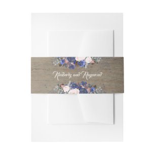 Navy Floral Rustic Wedding Invitation Belly Band