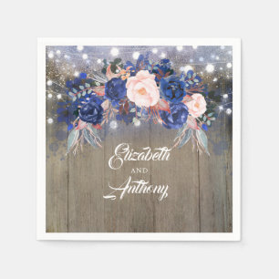 Navy Floral Rustic Wedding Napkin