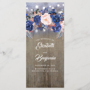 Navy Floral Rustic Wedding Programs Programme