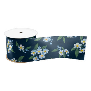 Navy Floral Satin Ribbon
