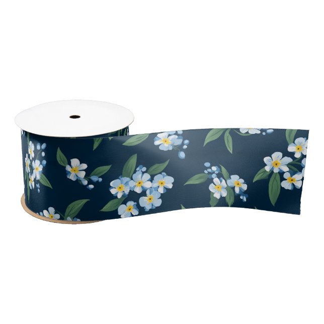 Navy Floral Satin Ribbon (Spool)