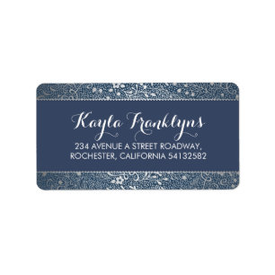 navy floral silver wedding label