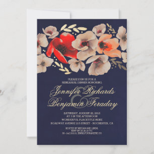 Navy Floral Vintage Rehearsal Dinner Invitation