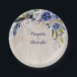 Navy Floral Watercolor Wedding Paper Plate<br><div class="desc">Rustic navy blue watercolor flowers paper plates</div>