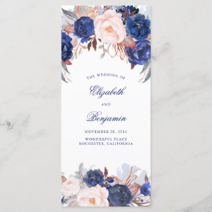 Navy Floral Watercolor Wedding Programs Programme