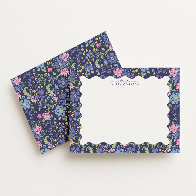 Navy Floral Wavy Frame Note Card (Creator Uploaded)