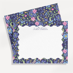 Navy Floral Wavy Frame Note Card