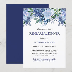 Navy Floral Wedding Dusty Blue Rehearsal Dinner Invitation