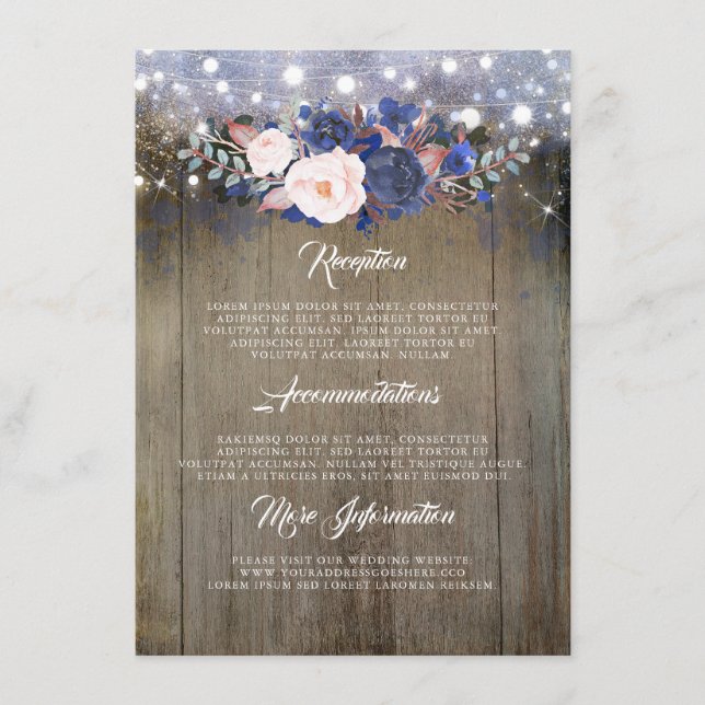 Navy Floral Wedding Information Guest Enclosure Card (Front)