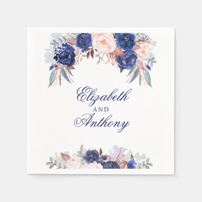Navy Floral Wedding Napkin (Front)