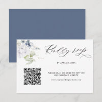 Navy Floral Wedding Rsvp Online with Scan QR Code