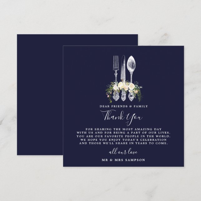 navy floral wedding thank you reception card (Front/Back)