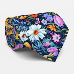 Navy Floral Wedding Tie