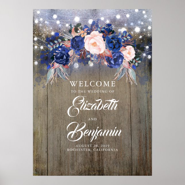 Navy Floral Wedding Welcome Sign (Front)