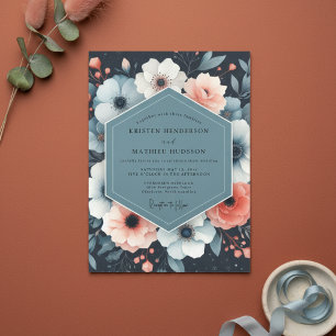 Navy Floral Whimsy Wedding Invitation