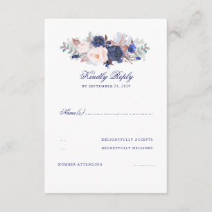 Navy Florals Wedding RSVP Card