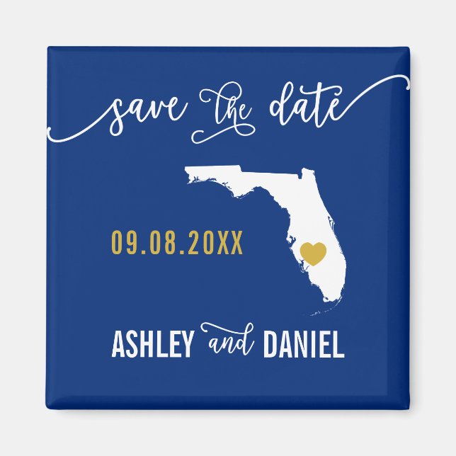 Navy Florida Wedding Save the Date Map Magnet (Front)