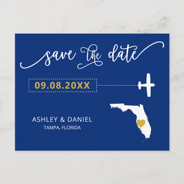 Navy Florida Wedding Save the Date Map Postcard (Front)