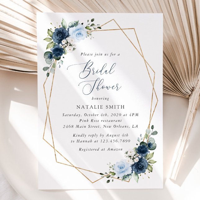 Navy Flowers, Blue Flowers, Boho, Bridal Shower Invitation (Creator Uploaded)