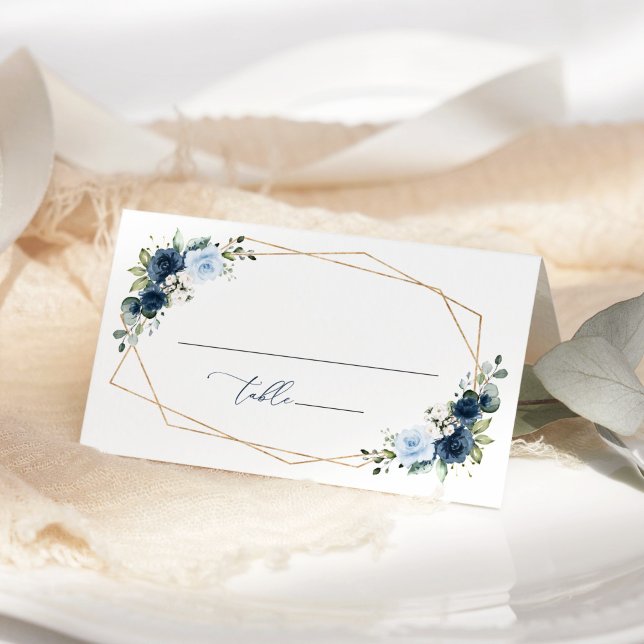 Navy Flowers, Blue Flowers, Boho, Bridal Shower Place Card (Creator Uploaded)