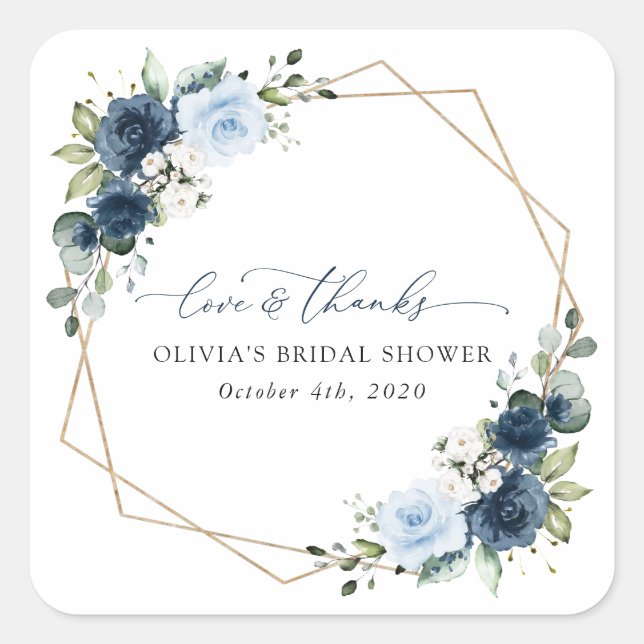 Navy Flowers, Blue Flowers, Boho, Bridal Shower Square Sticker (Front)