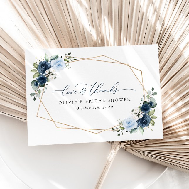 Navy Flowers, Blue Flowers, Boho, Bridal Shower Thank You Card (Creator Uploaded)