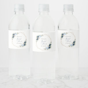 Navy Flowers, Blue Flowers, Boho, Bridal Shower Water Bottle Label