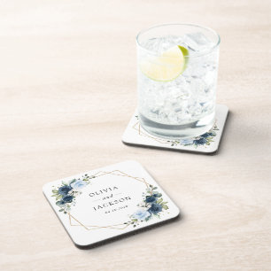 Navy Flowers, Blue Flowers, Boho, Floral Wedding Coaster
