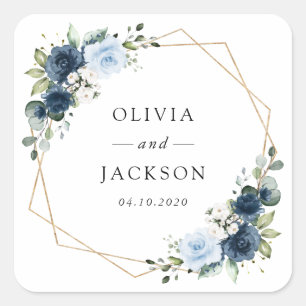 Navy Flowers, Blue Flowers, Boho, Floral Wedding Square Sticker