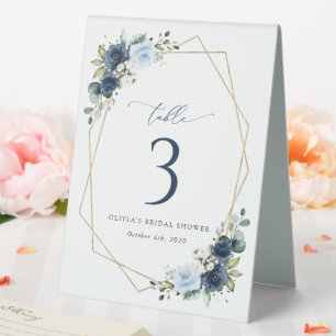 Navy Flowers, Blue Flowers, Boho, Table Numbers