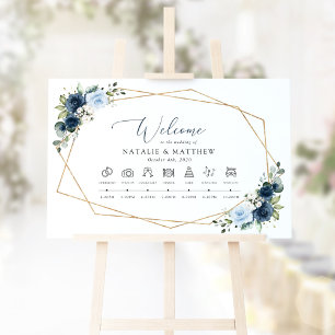 Navy Flowers, Blue Flowers, Boho, Wedding Timeline Poster