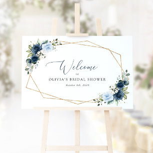 Navy Flowers, Blue Flowers, Bridal Shower Welcome Poster