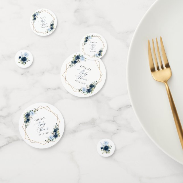 Navy Flowers, Blue Flowers, Greenery, Baby Shower Confetti (Group)